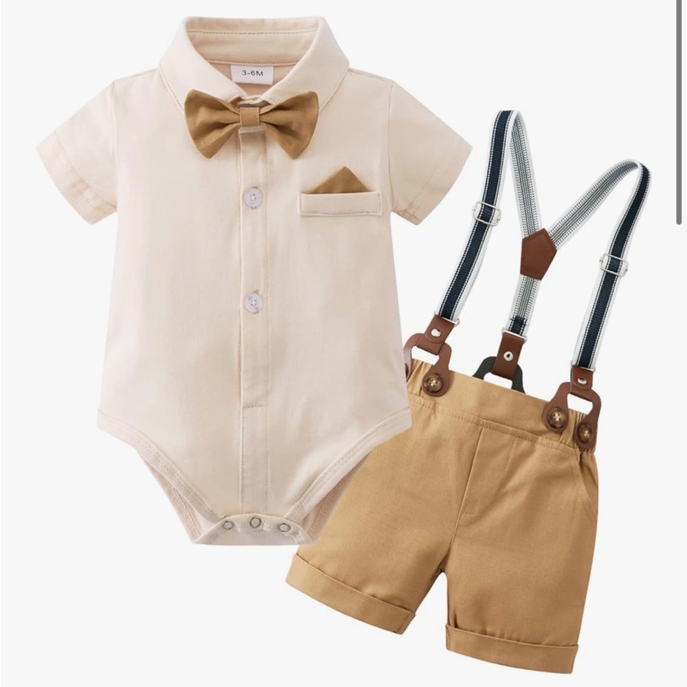 Stylish Tan Baby Outfit with Bow Tie
